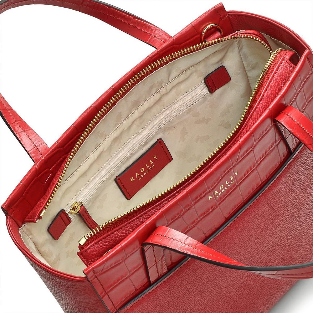London Downtown Small Leather Ziptop Satchel Bag, Crimson ^-^ - Picture 3 of 4